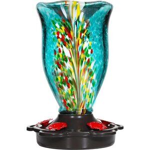Hummingbird Feeders for Outdoors with Ant Guard, Blown Glass Hummingbird